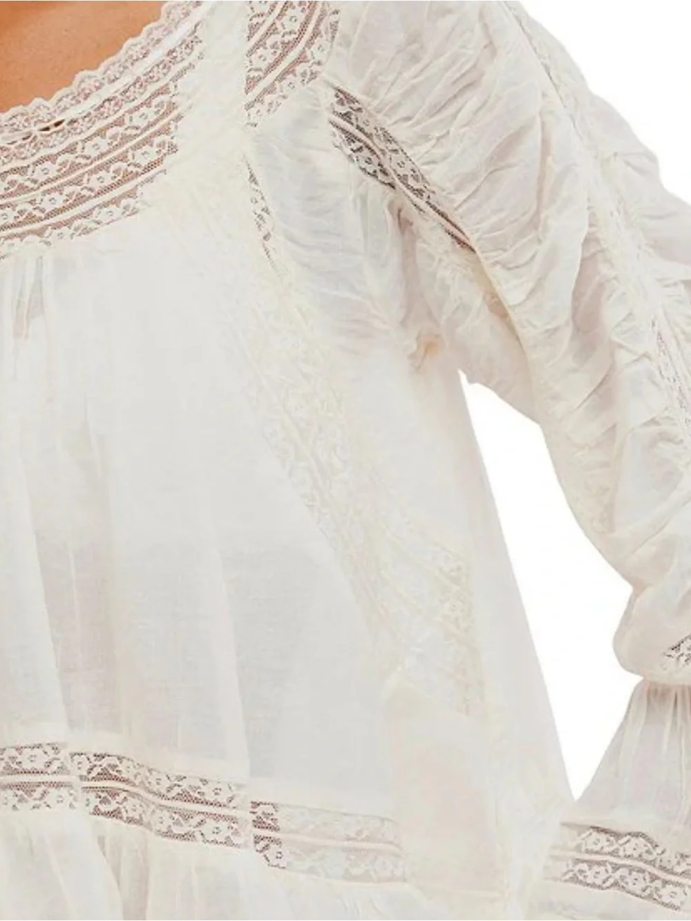 🌷Free People She's A Romantic Boat Neck Bell Sleeve Lace Paneling Blouse